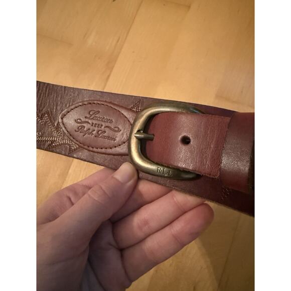 Lauren Ralph Lauren Engraved Western Brown Leather Belt XL - Picture 2 of 4